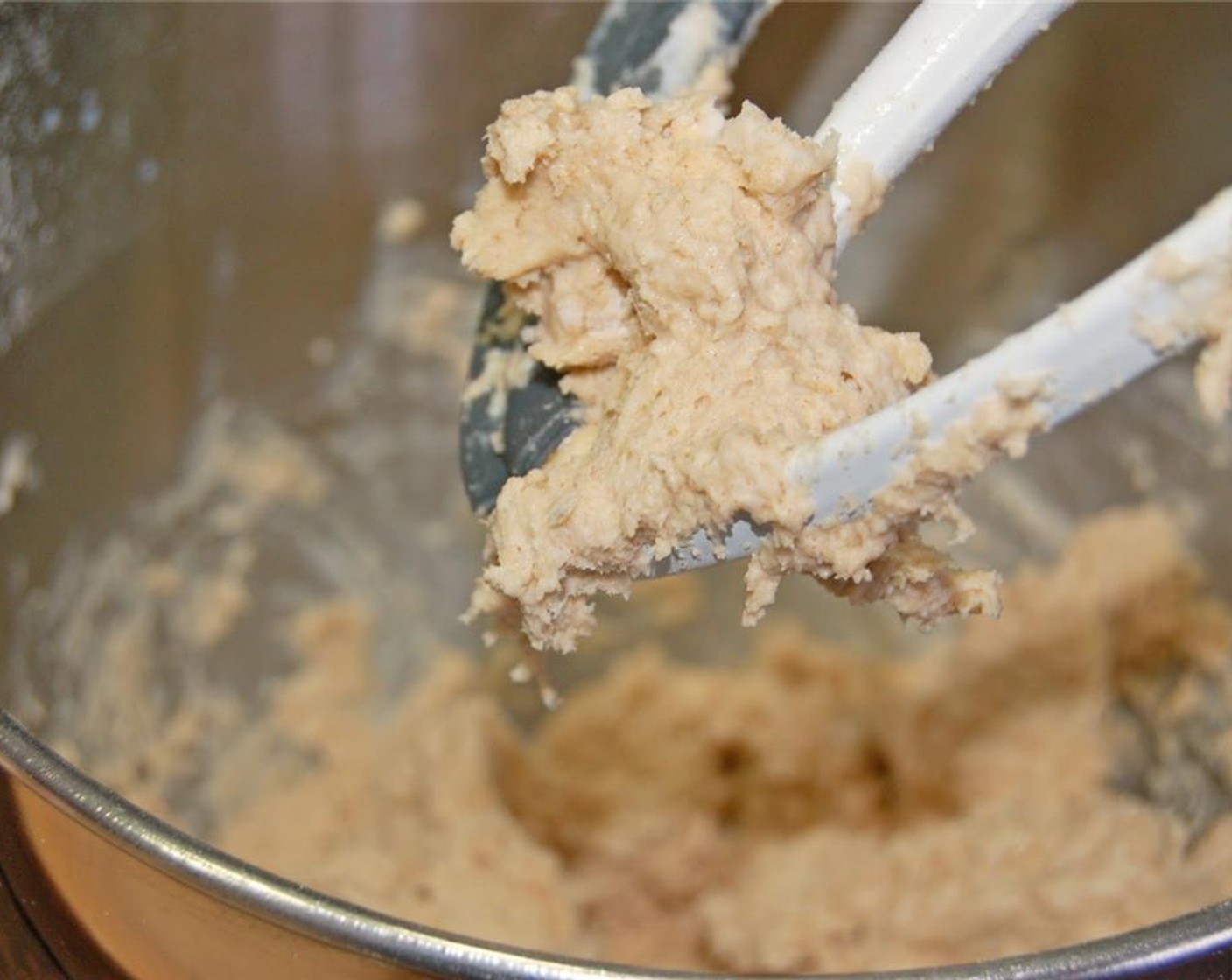 step 2 In a stand mixer combine All-Purpose Flour (2 cups), Milk (1 cup), Baking Powder (1 1/3 Tbsp), Vegetable Shortening (4 Tbsp), Simply Organic Cinnamon, Ground (1 tsp), and Salt (1 pinch). Mix on low until all incorporated and dough forms. Scrape sides of bowl as needed.