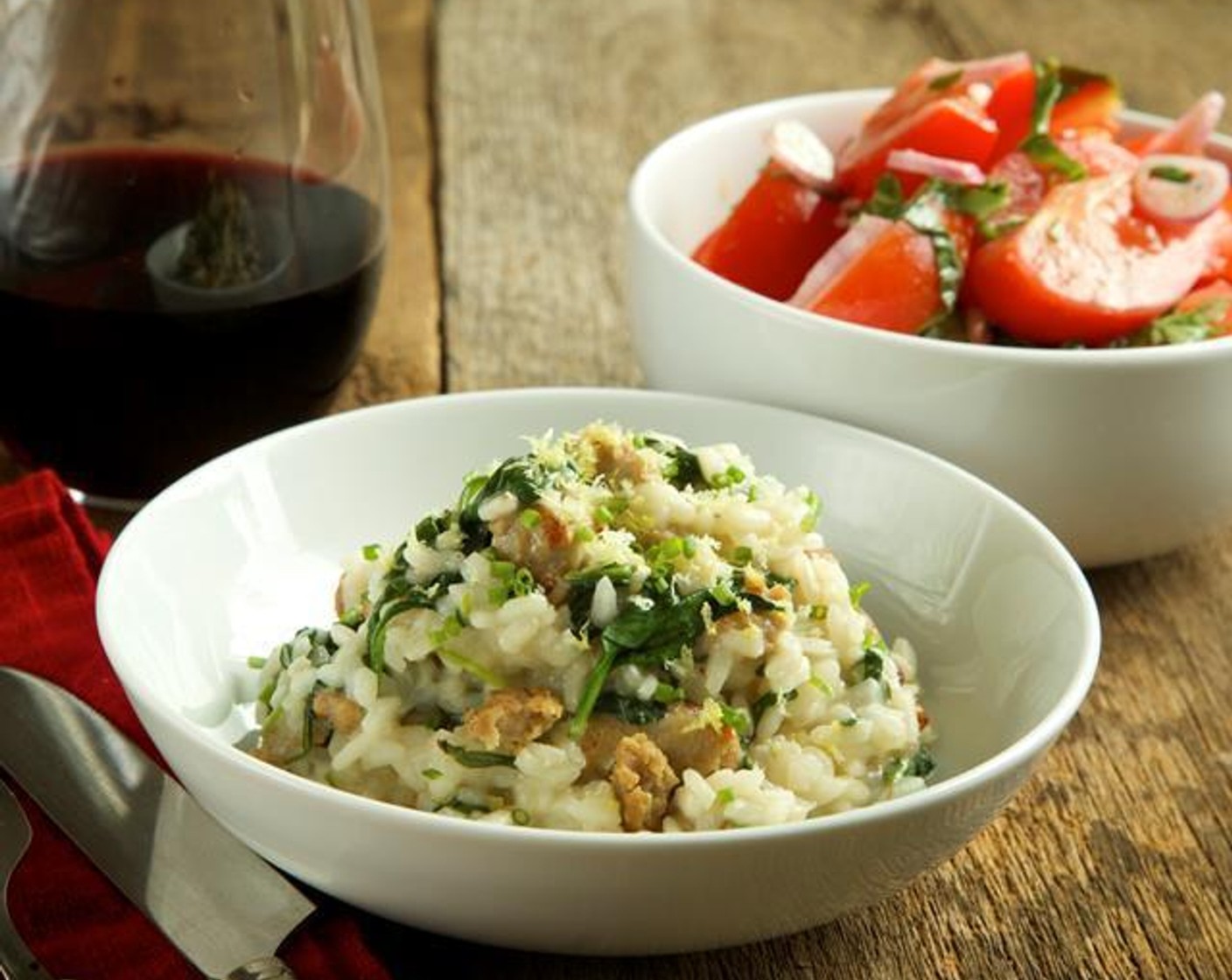 Turkey Sausage and Spinach Risotto, Tomato Salad