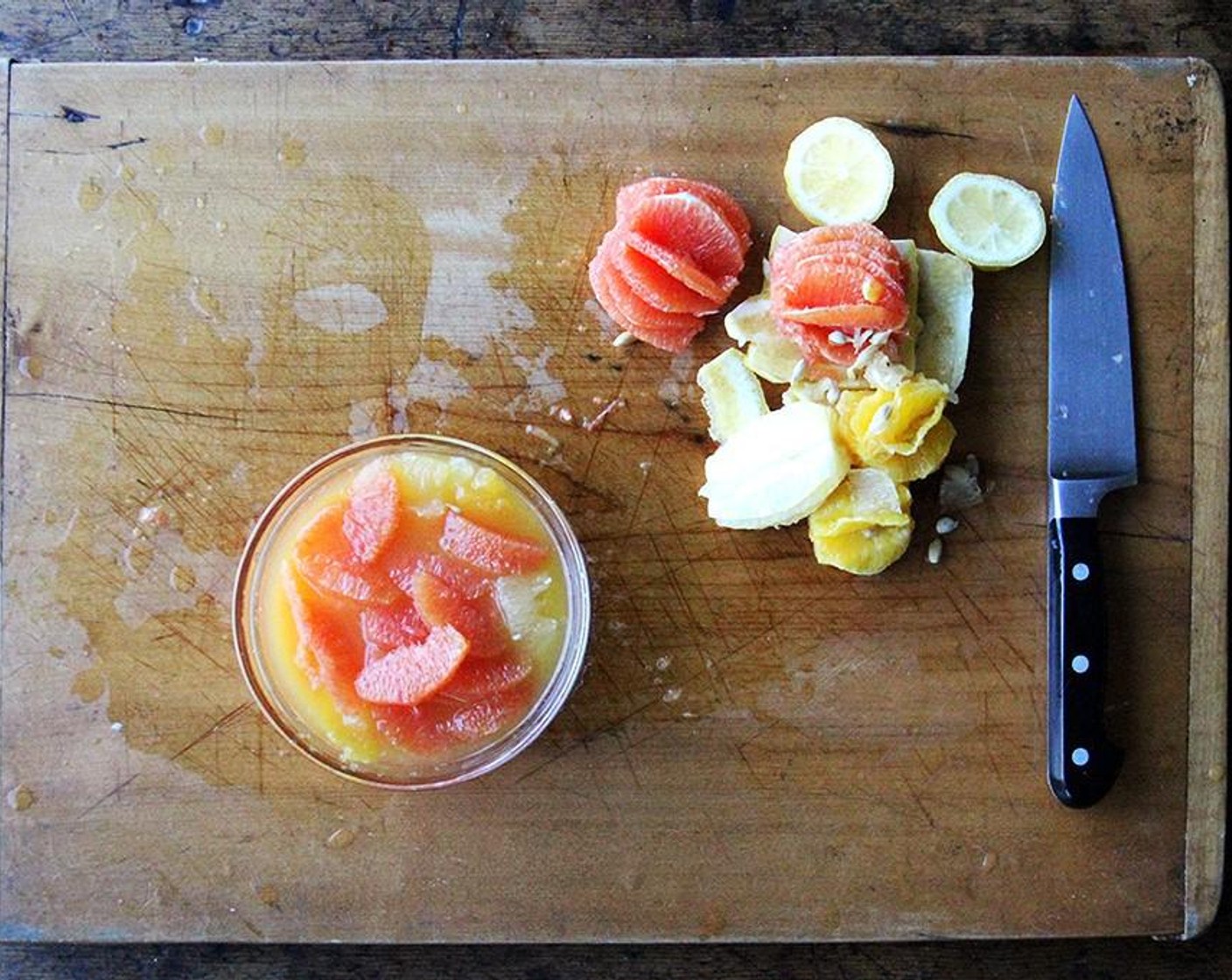 step 3 Squeeze the juice out of those skins into the bowl, then discard. Remove each citrus segment by running a knife down the side of each membrane and slicing the segment out. Drop it into the bowl of juice.