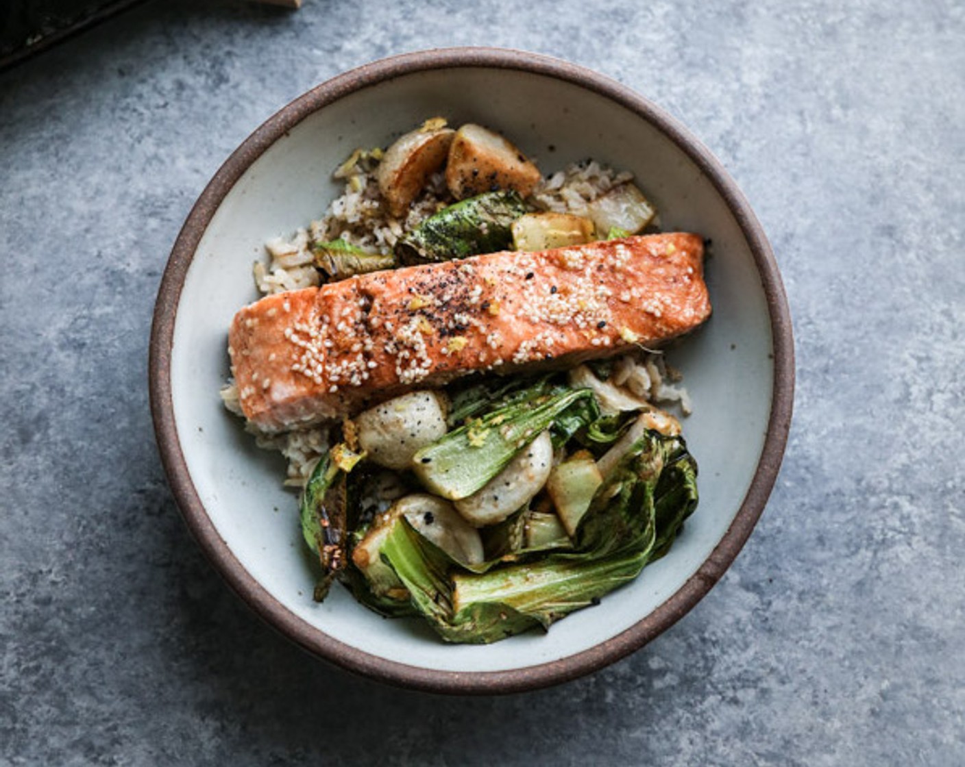 Sesame Sheet Pan Salmon with Roasted Bok Choy and Baby Turnips