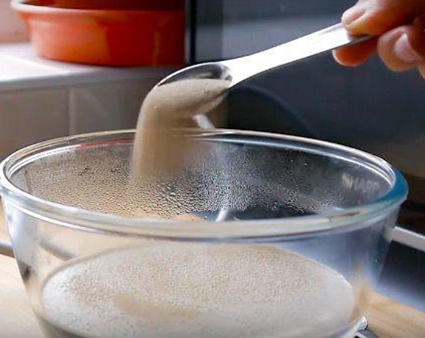step 2 First activate the Instant Dry Yeast (1 1/3 Tbsp) by adding it to the warm Water (1 1/2 cups) and set aside.