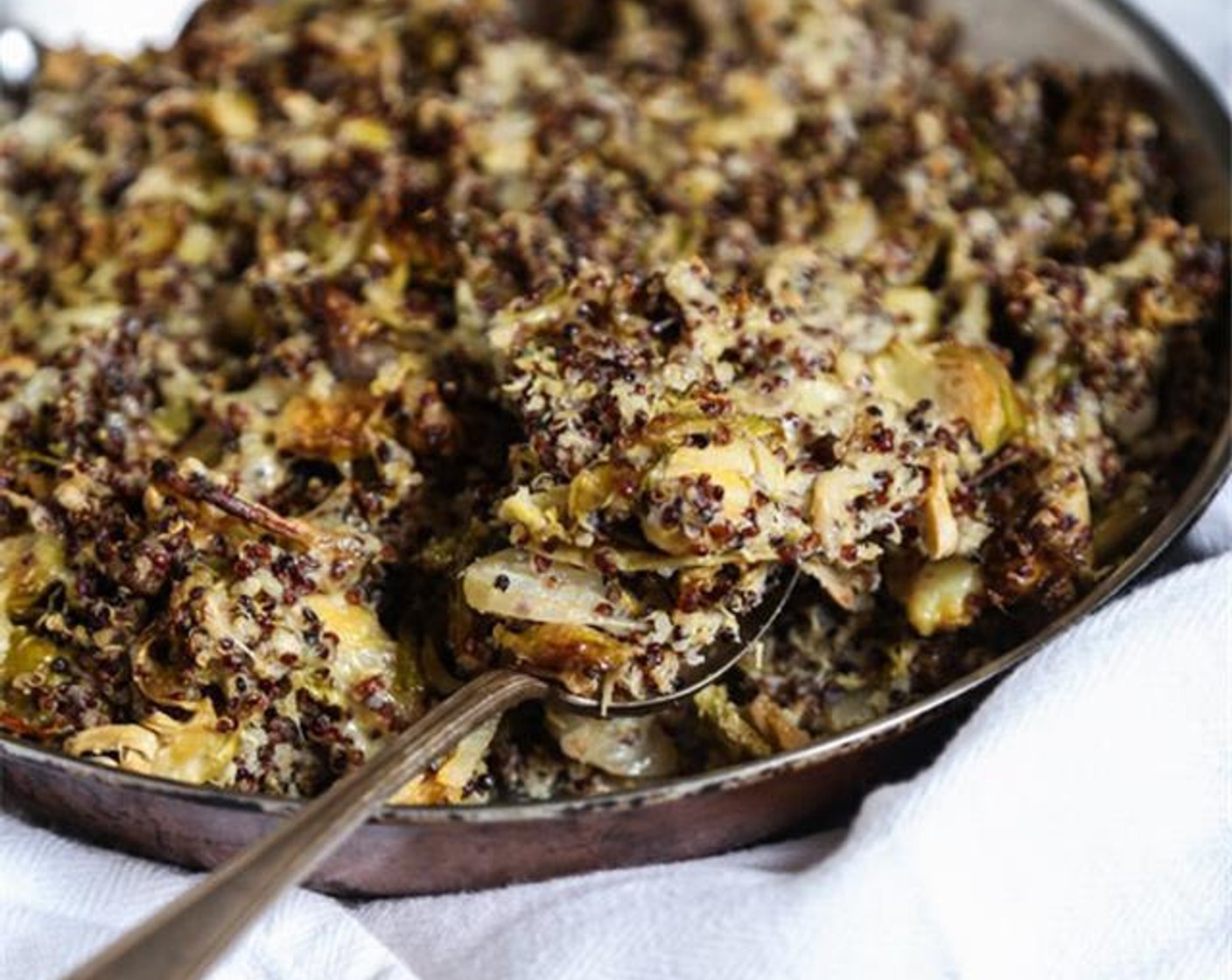 Quinoa Brussels Sprout Gratin with Cheddar