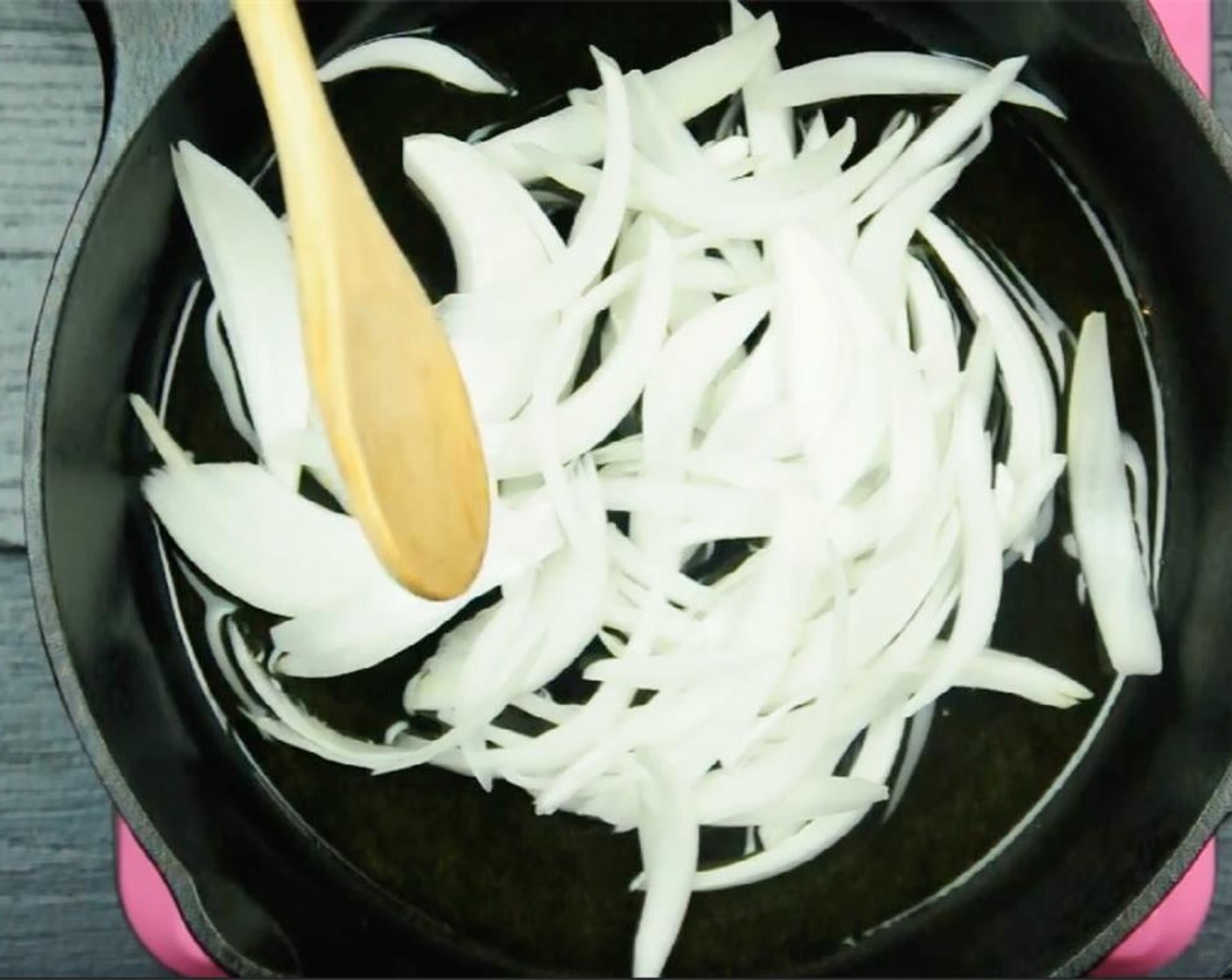 step 4 In a 10-inch cast iron skillet, heat up Olive Oil (2 Tbsp) over medium-high heat, about 2 minutes. Sauté Onion (1) for 2-3 minutes until fragrant.