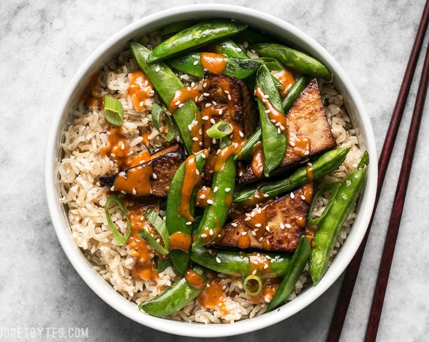 Soy Marinated Tofu Bowls with Spicy Peanut Sauce