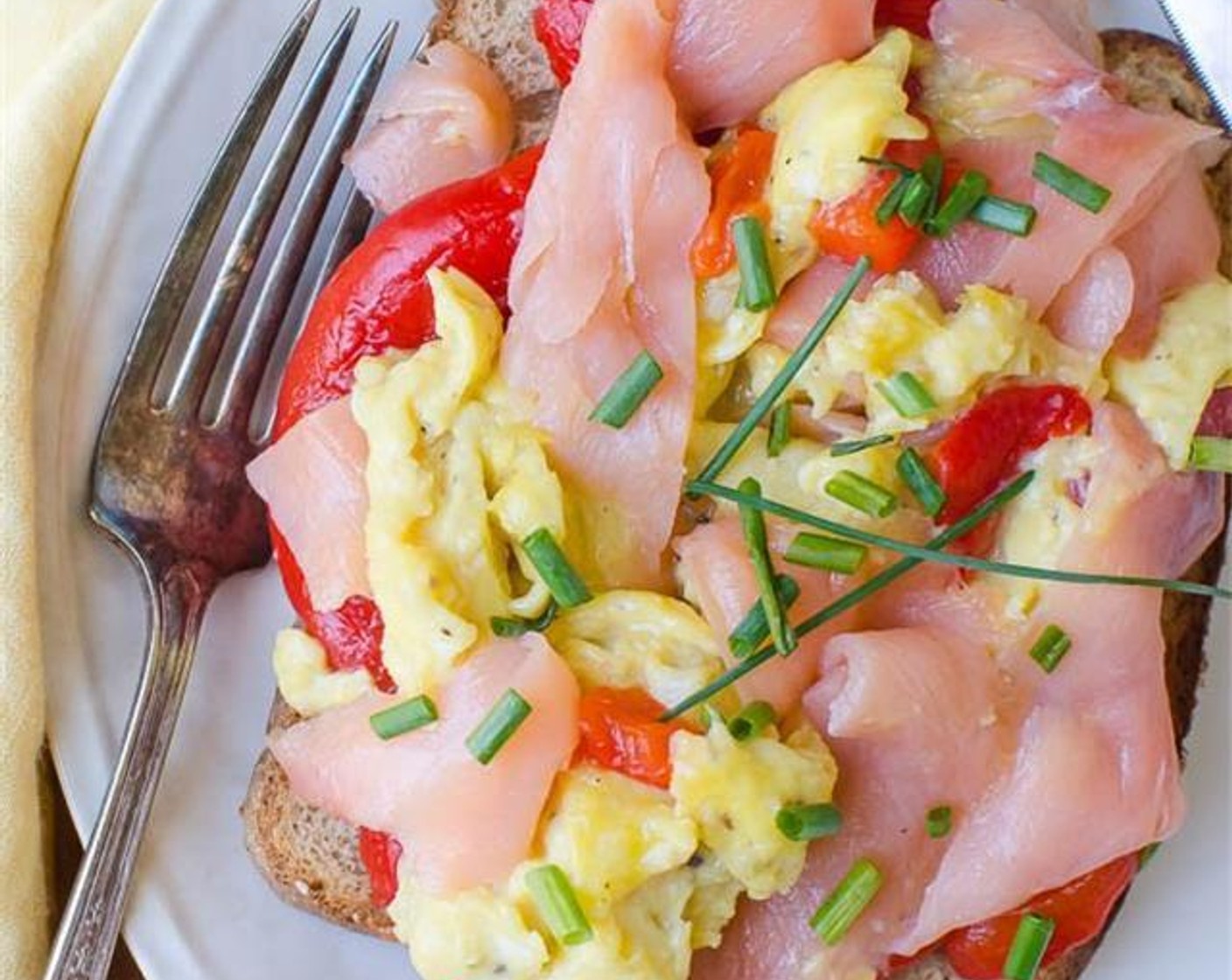 Open-Faced Salmon Pepper Scramble