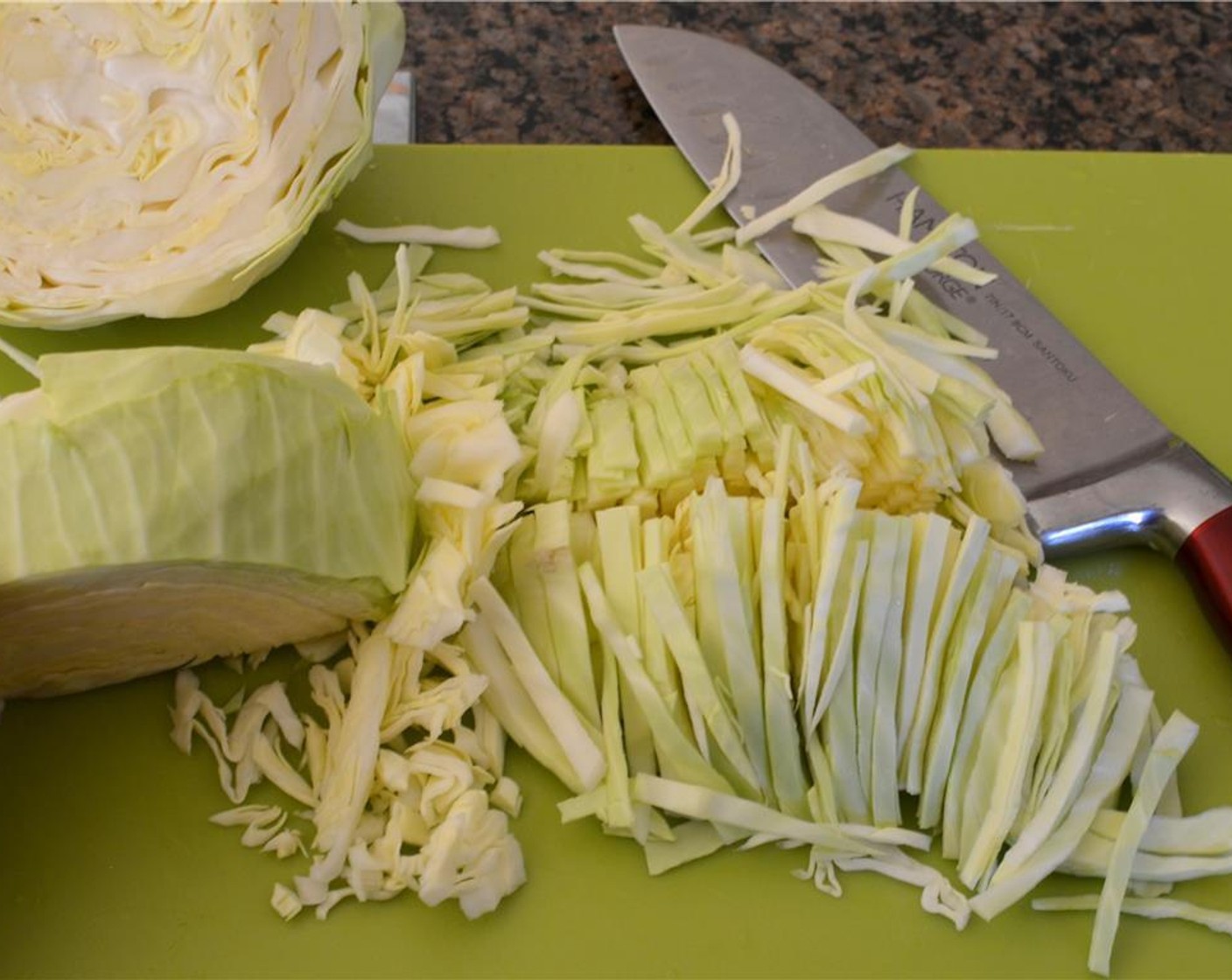 step 4 Prepare the shredded Green Cabbage (1 1/2 cups).