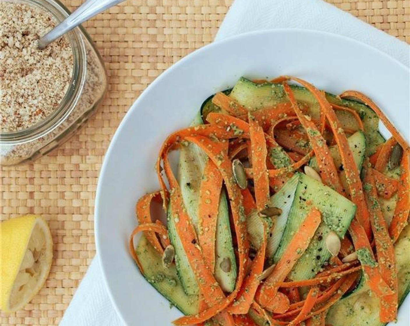 Carrot and Zucchini Ribbons and Cilantro Pepita Pesto