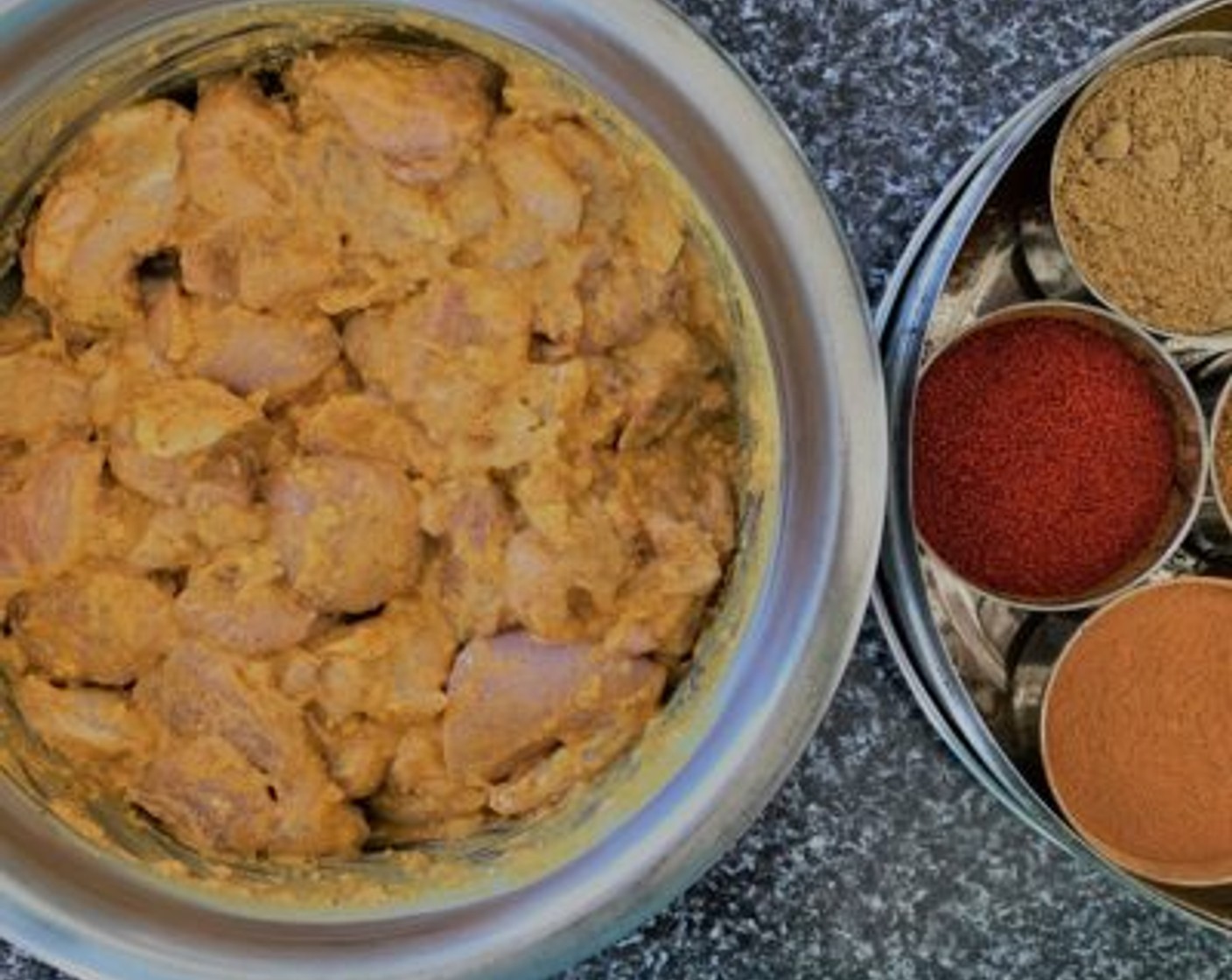 step 4 Pop the Chicken Thighs (2.2 lb) into the bowl and coat each piece with the marinade evenly. Place a lid or cling wrap over the top of the bowl and refrigerate. It is best to do this step the day before so it has time to marinate overnight. If you don’t have time a few hours will do.