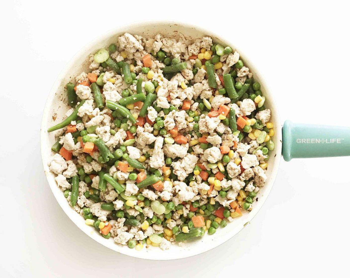step 2 Once the meat is cooked, add in the Frozen Mixed Vegetables (455 g) and allow it all to come to temperature.