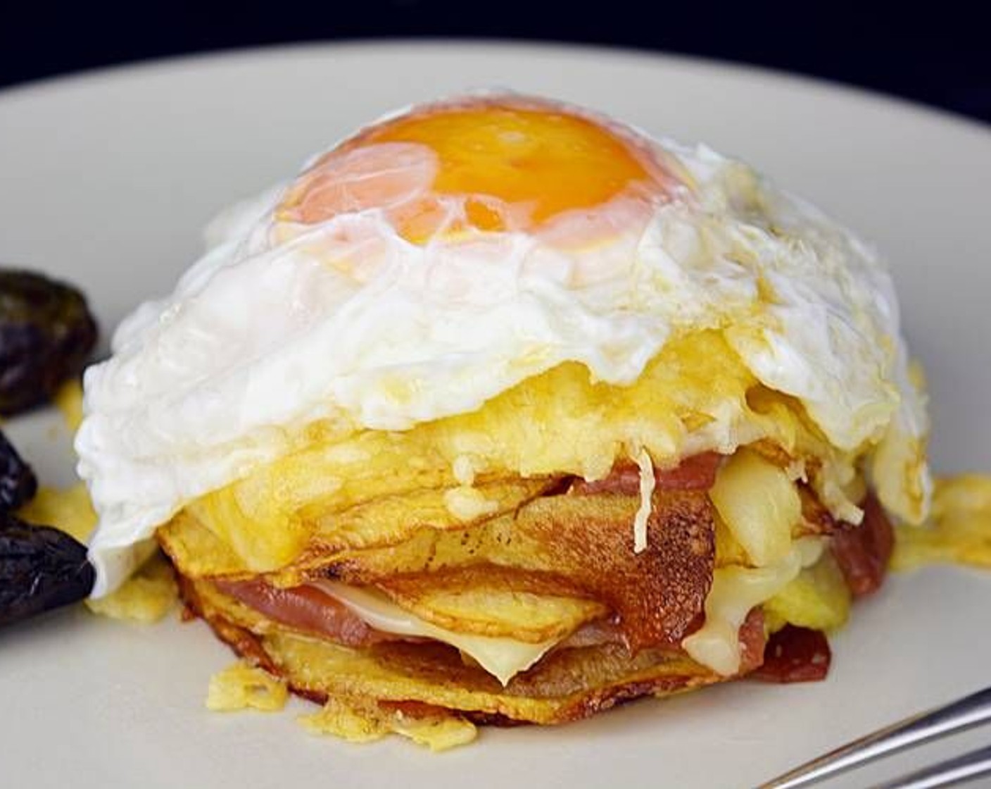 Potato, Iberian Ham, and Fried Egg Stacker