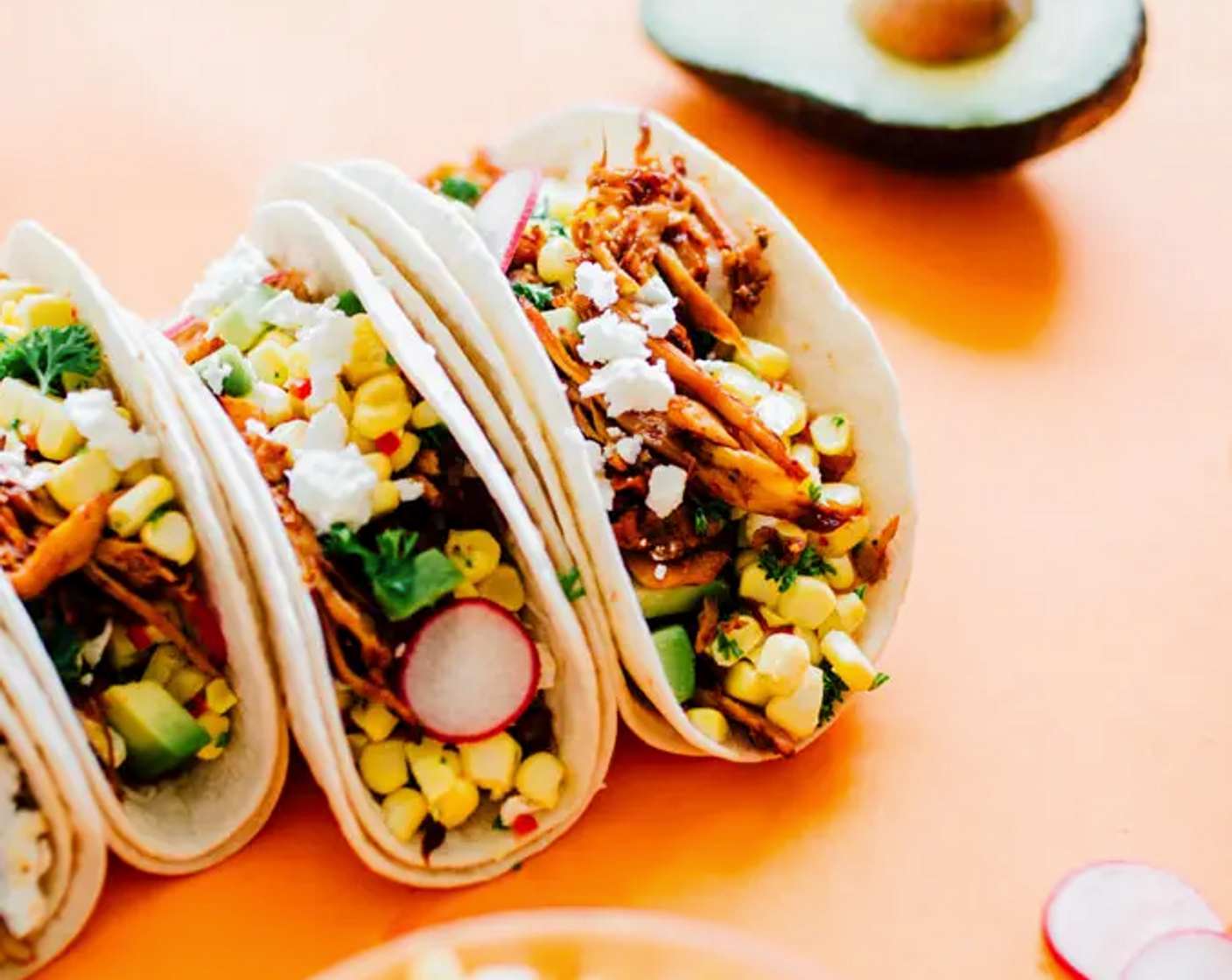 Corn and Pulled "Pork" Mushroom Tacos