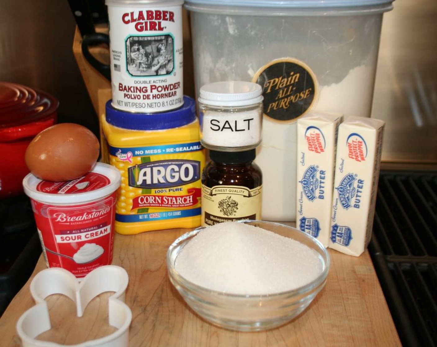 step 1 In a standing mixer cream Butter (1 cup), Granulated Sugar (1 1/4 cups), Salt (1 tsp) and Baking Powder (1/2 Tbsp) until light and fluffy. Then add Vanilla Extract (1/2 Tbsp) and Farmhouse Eggs® Large Brown Egg (1) beat well until blended light and fluffy.