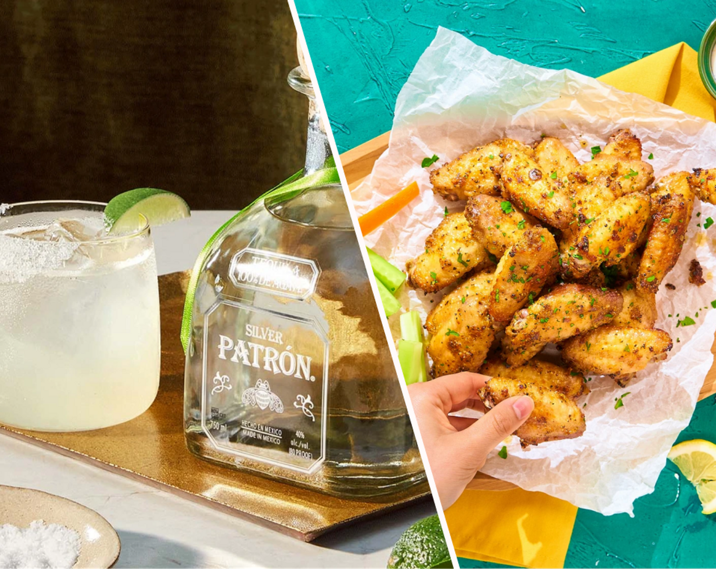 Lemon Pepper Chicken Wings and Patrón Perfect Margarita Cocktail