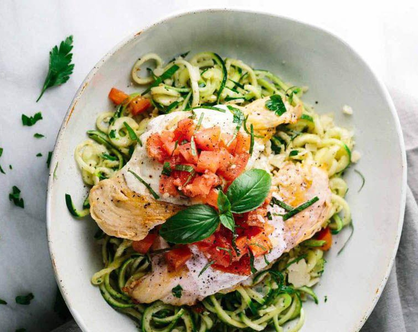 Bruschetta Chicken with Zucchini Noodles