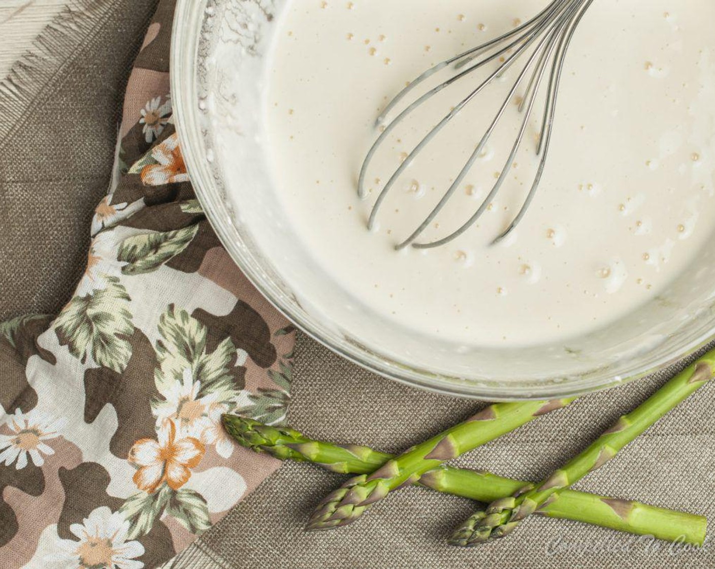 step 3 In a medium bowl whisk together All-Purpose Flour (1 cup), Water (1 cup), White Wine (4 Tbsp), Eggland's Best Classic Egg (1), Corn Starch (2 Tbsp), Baking Soda (1/2 tsp) and Salt (1/4 tsp) until smooth. Set aside while oil is heating and Asparagus is prepped.