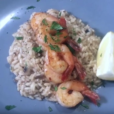 Lemon and Mushroom Risotto with Oven Roasted Shrimp Recipe | SideChef