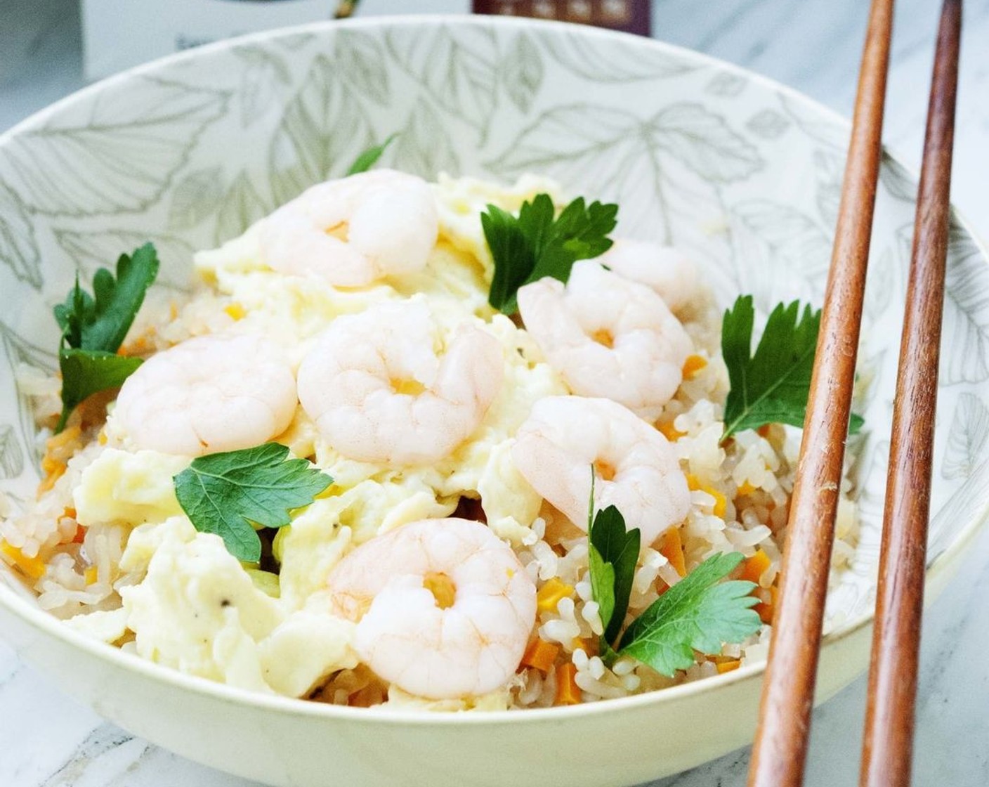 Stir-Fried Rice with Steamed Shrimps