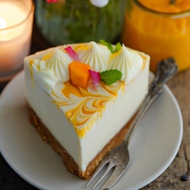 Eggless Baked Mango Swirl Cheesecake Recipe | SideChef