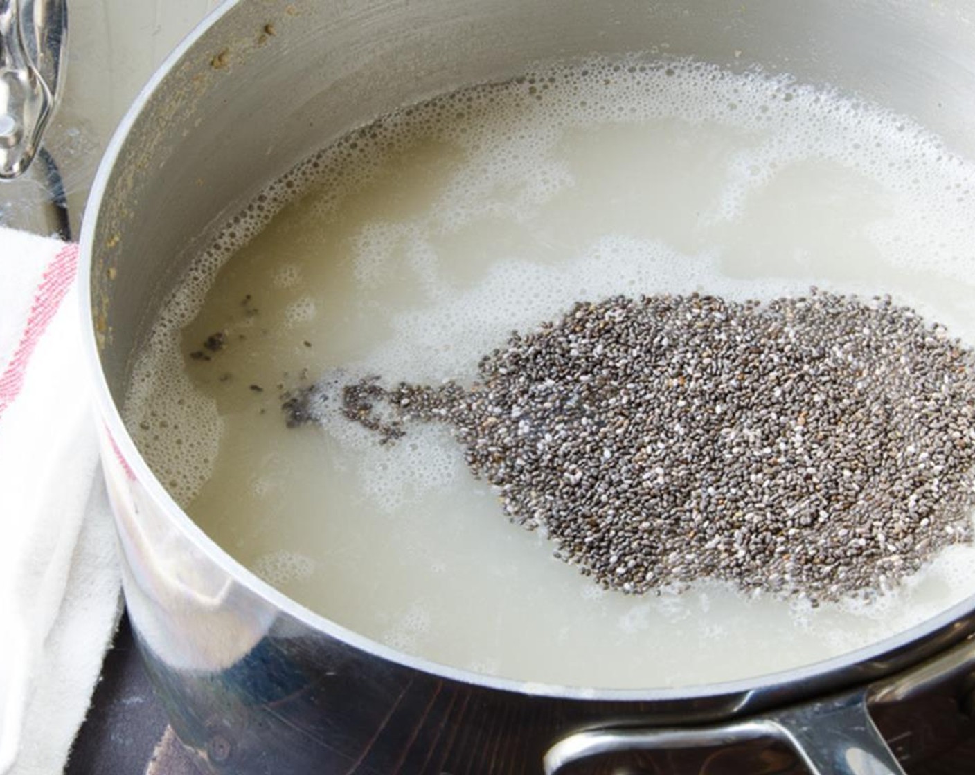 step 2 Remove the pan from the heat and whisk in the Chia Seeds (1 Tbsp) so they are mixed evenly throughout. Place the lid on the pan and set aside for at least 4 hours or overnight.