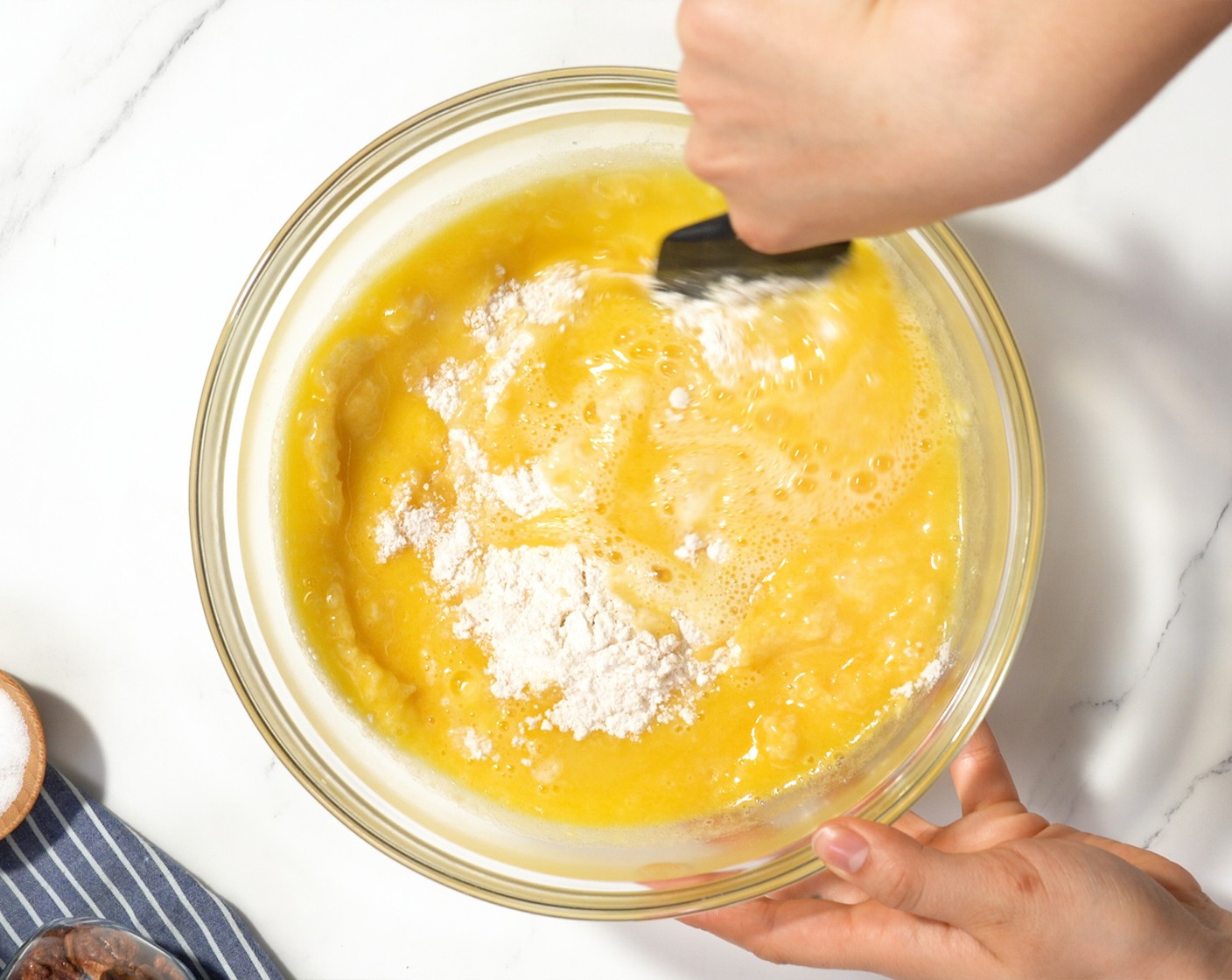 step 5 Pour the butter mixture into the dry ingredients. Mix until just combined.