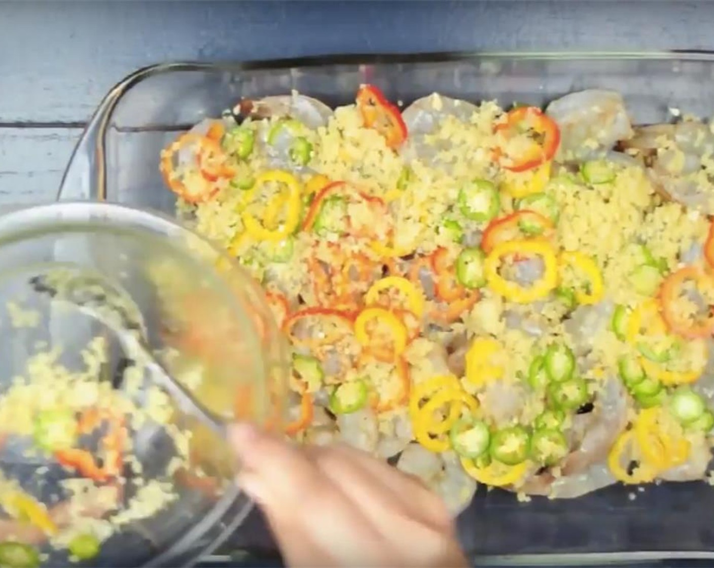 step 5 In a large baking dish, arrange shrimp in a single layer. Place the bread crumb mixture on top of the shrimp, making sure the shrimp is covered.