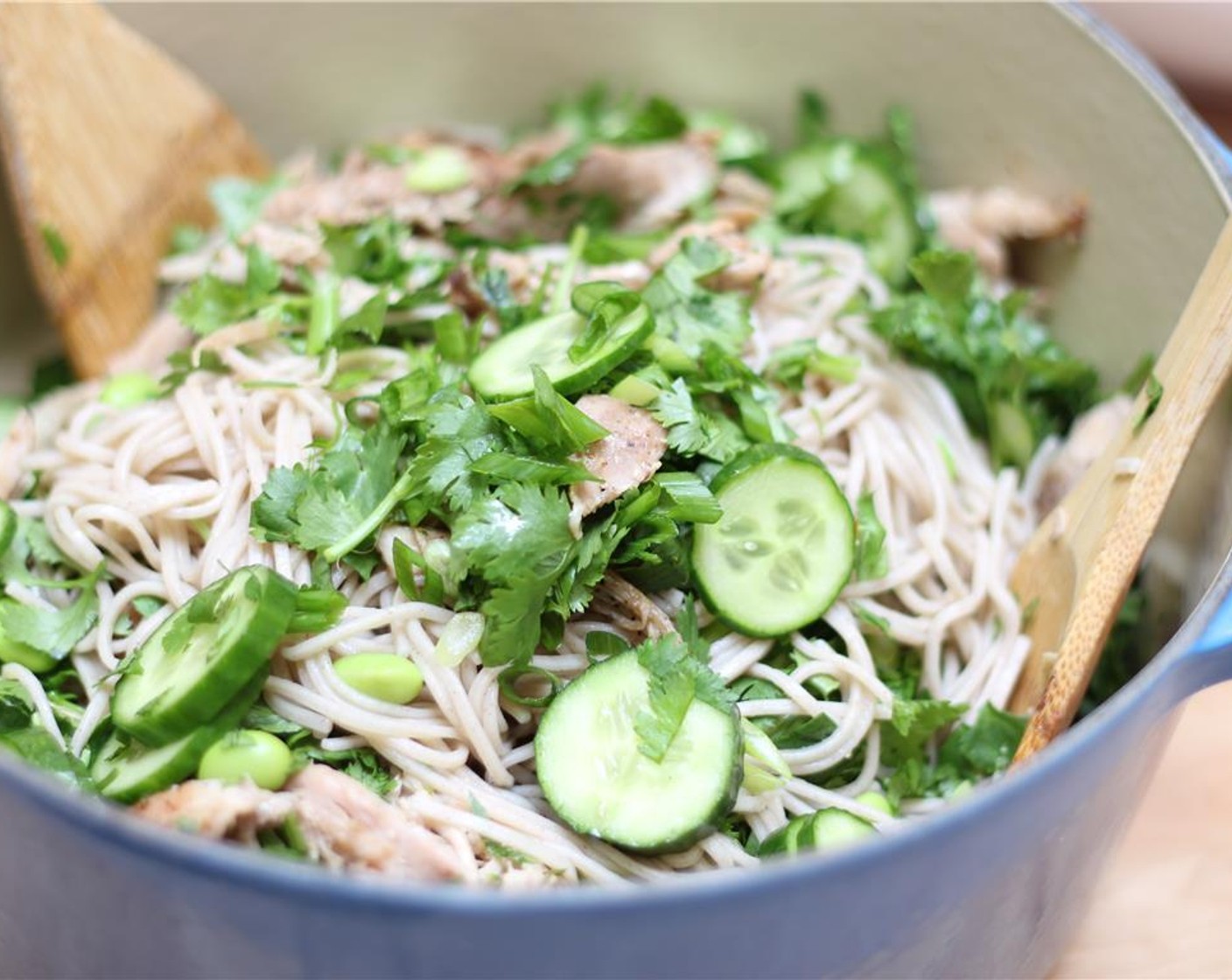 step 16 In the pot that you cooked the noodles, combine the chicken, noodles, edamame, and vegetables.