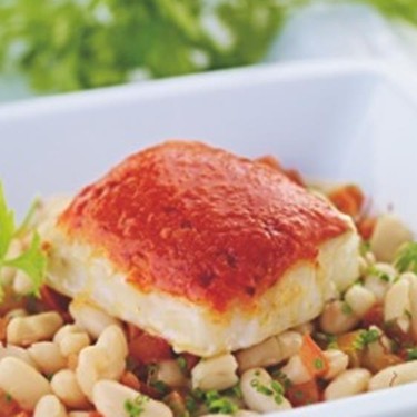 Romesco Cod with Saffron and White Beans Recipe | SideChef