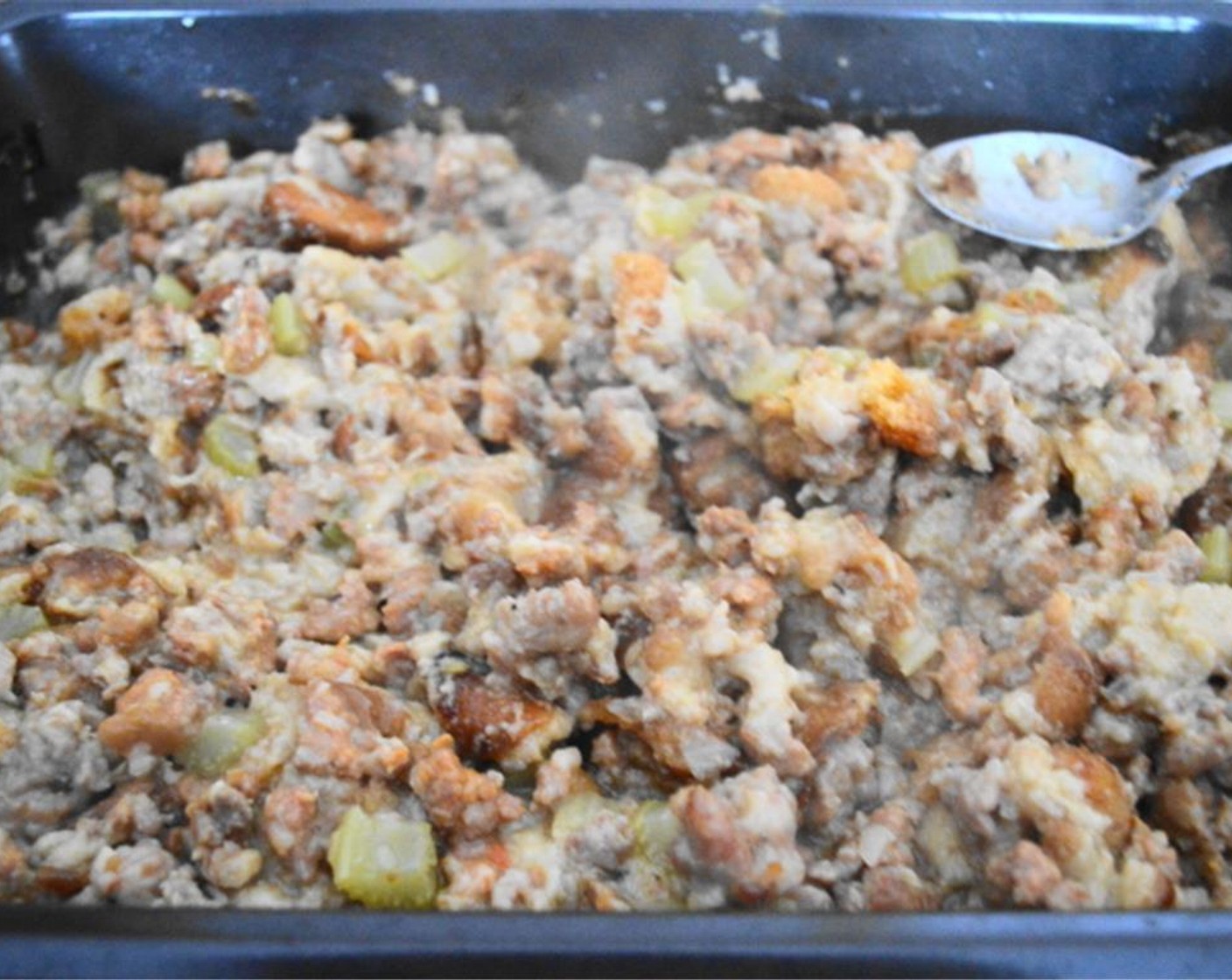 step 8 Bake the tray stuffing covered, for about an hour and a half. Bake for longer if you want the edges to be crispier.
