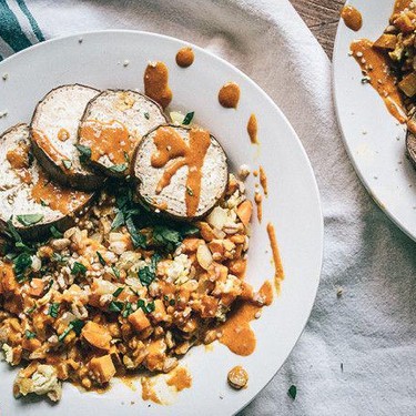 Asian Fried Farro with Roasted Eggplant Recipe | SideChef