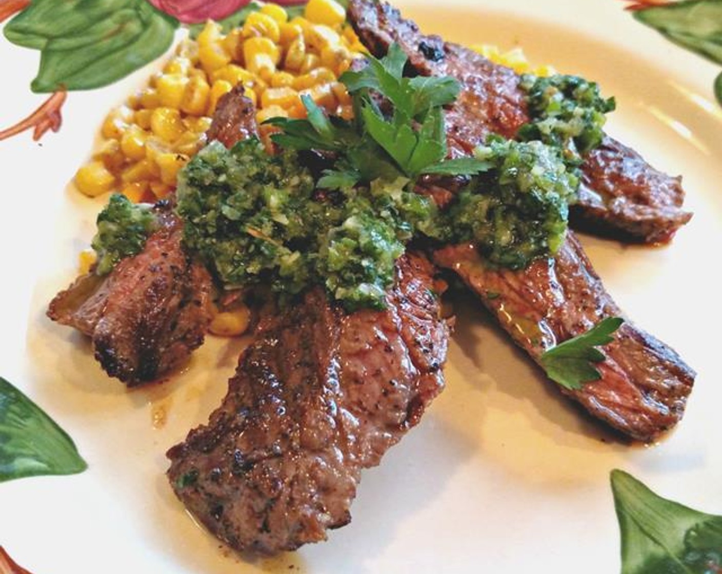 Skirt Steak with Chimichurri and Spiced Corn