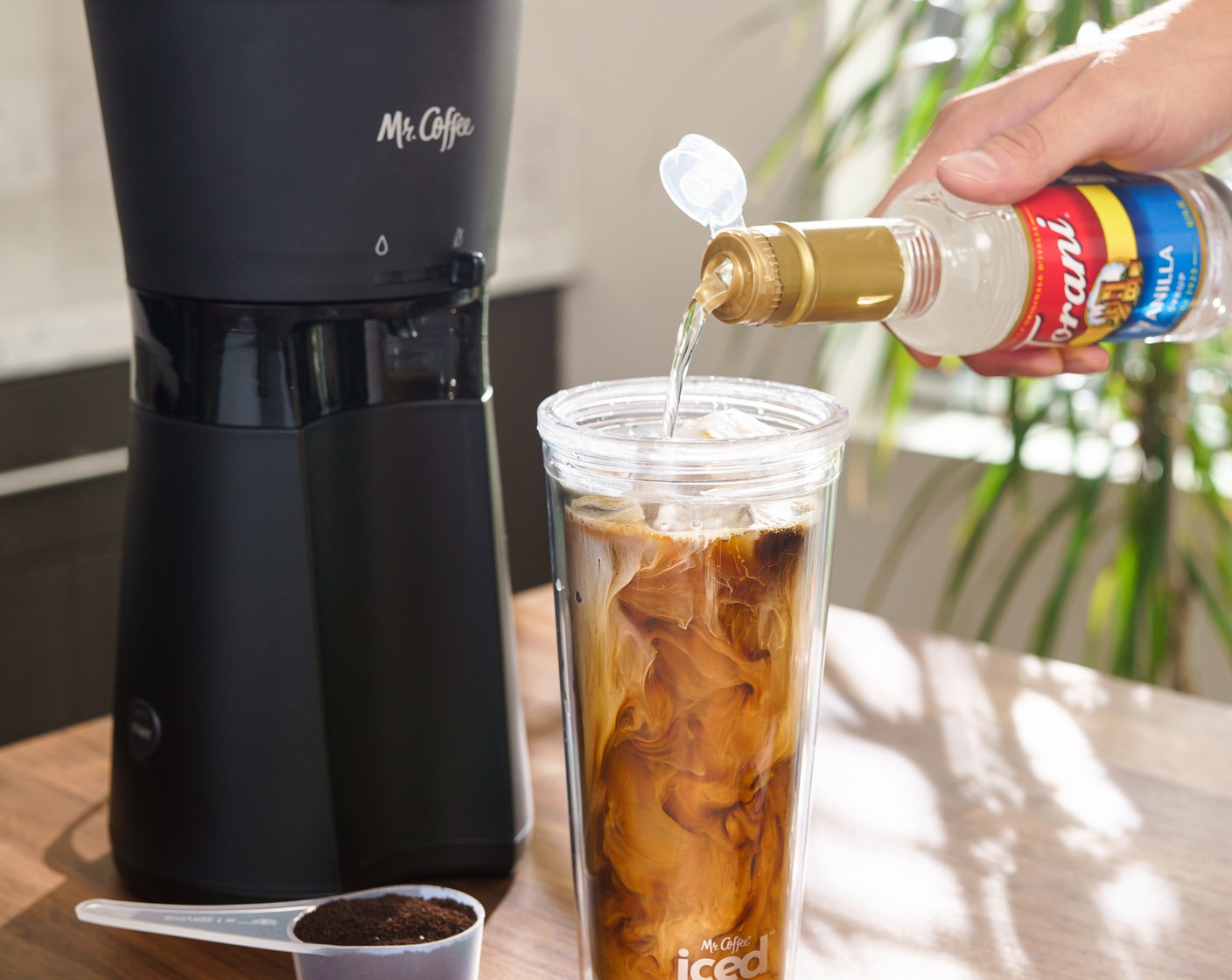 step 1 Fill a cup with Ice (to taste) and pour the Coffee (1 cup), Vanilla Simple Syrup (1 fl oz), and Cream (to taste) over the ice. Stir and enjoy!