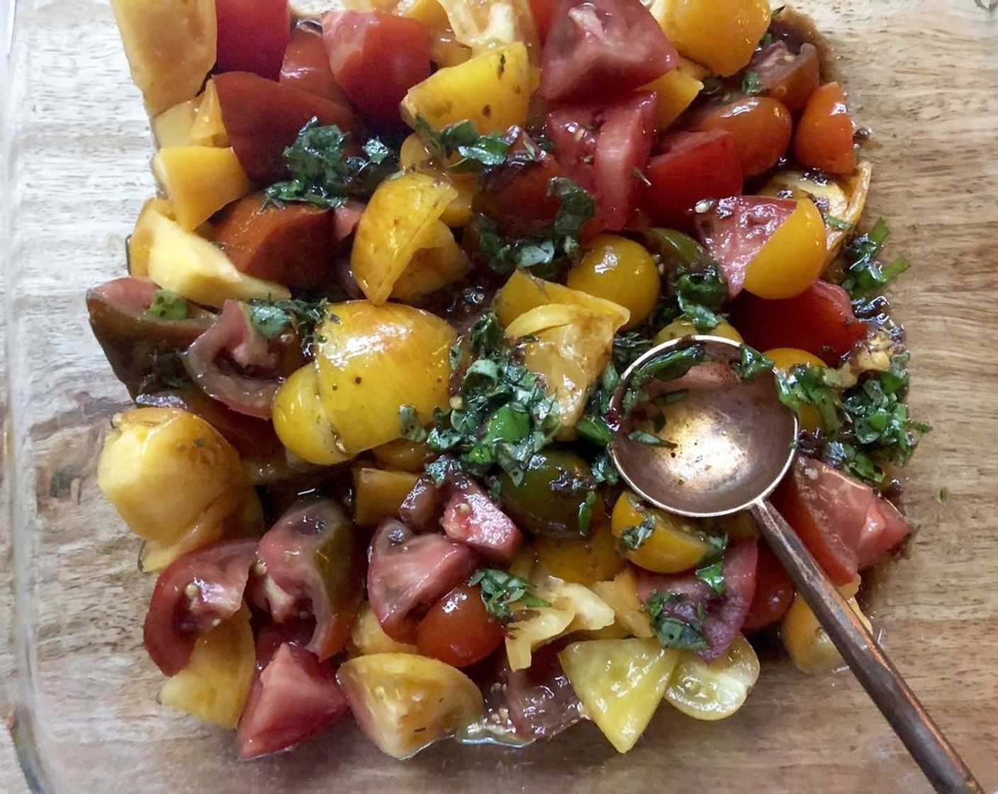 step 3 Add the Heirloom Tomatoes (2 1/2 cups) to another bowl and toss with the remaining marinade mixture. Set aside to marinate for several hours or overnight in the fridge.