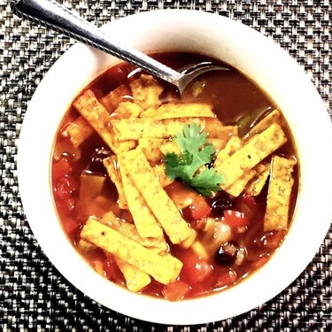 Vegan Black Bean Tortilla Soup Recipe | SideChef