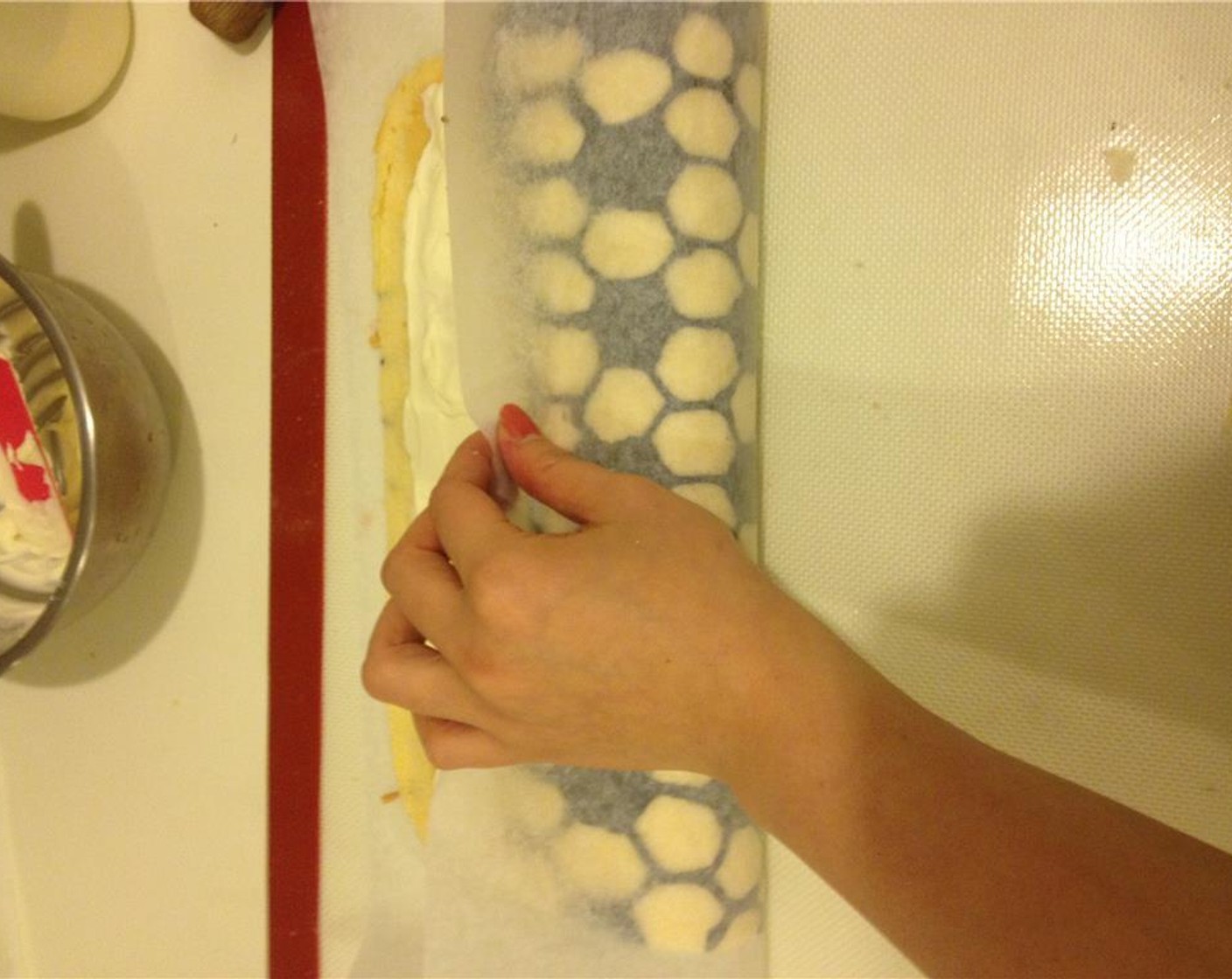 step 16 Carefully roll the cake and gently press together. Put in fridge for at least 2 hours before serve.