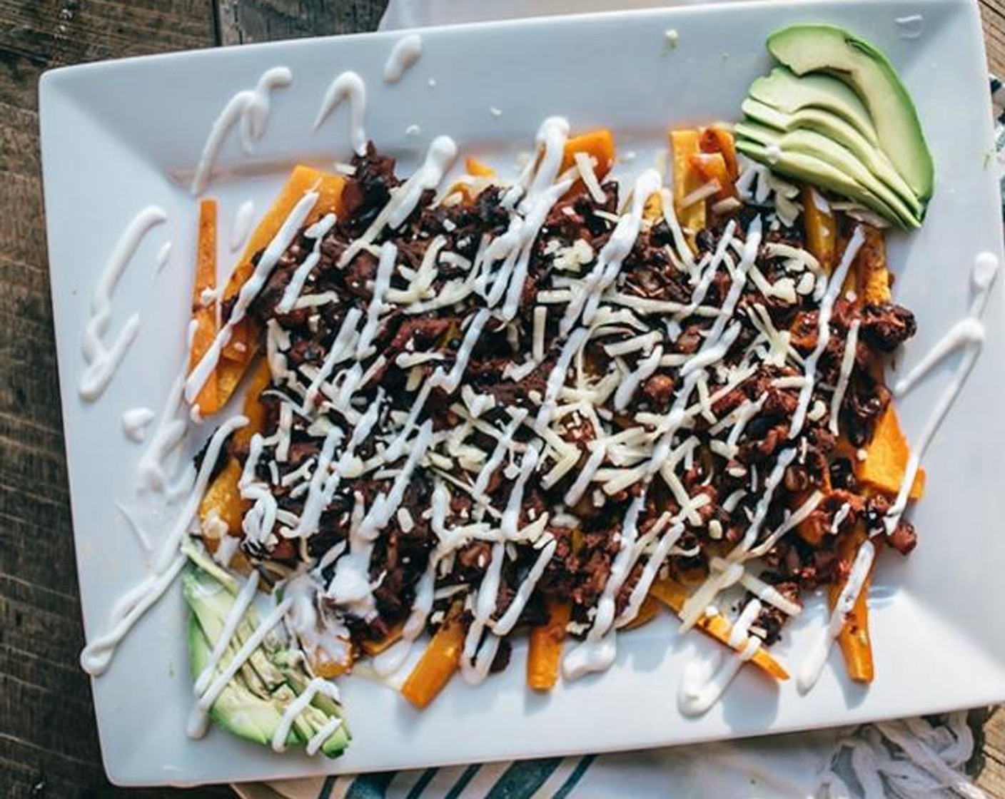 Vegetarian Butternut Squash Chili Cheese Fries