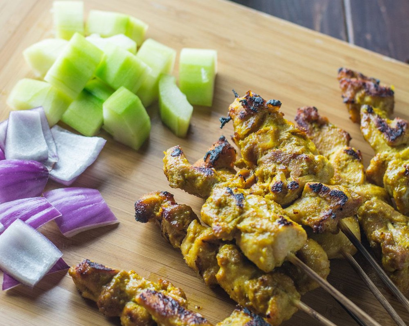 step 9 Serve with roughly chopped cucumber, red onion, and your favorite peanut sauce and enjoy!