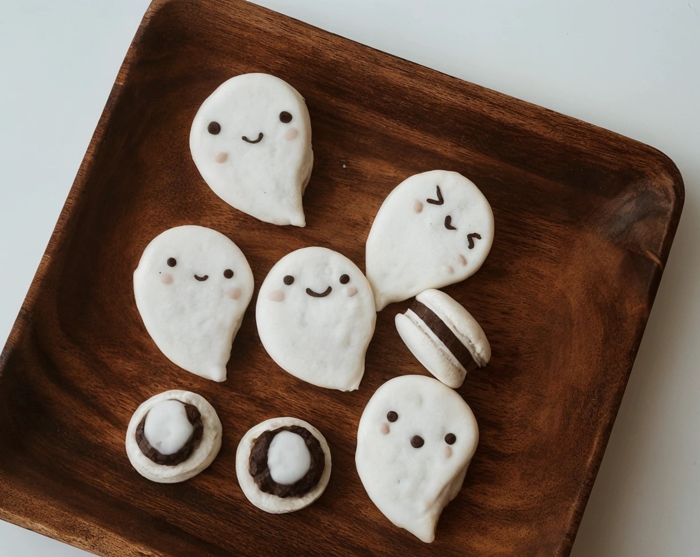 Dark Chocolate Peppermint Ghost Macarons