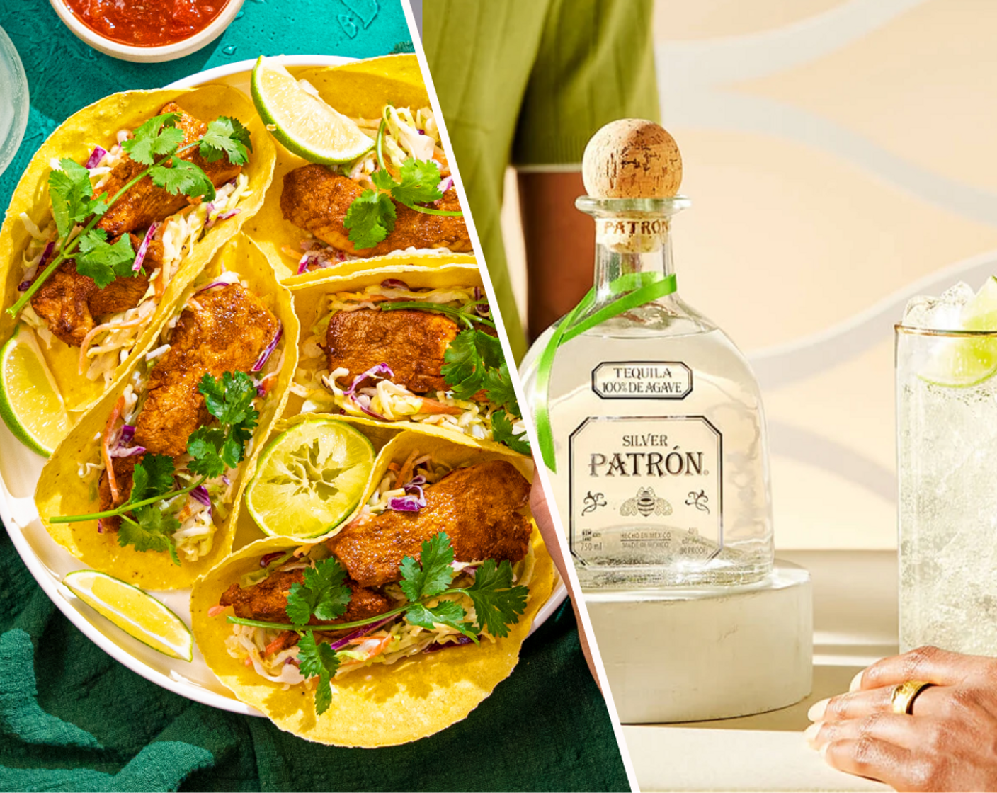 Chipotle Chicken Tacos with Honey-Lime Slaw and Patrón Ranch Water Cocktail