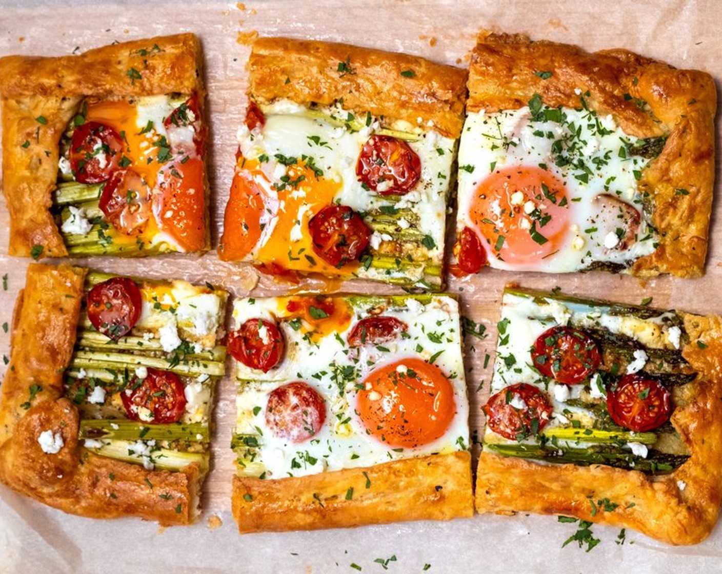 Asparagus Galette with Cherry Tomato and Baked Egg