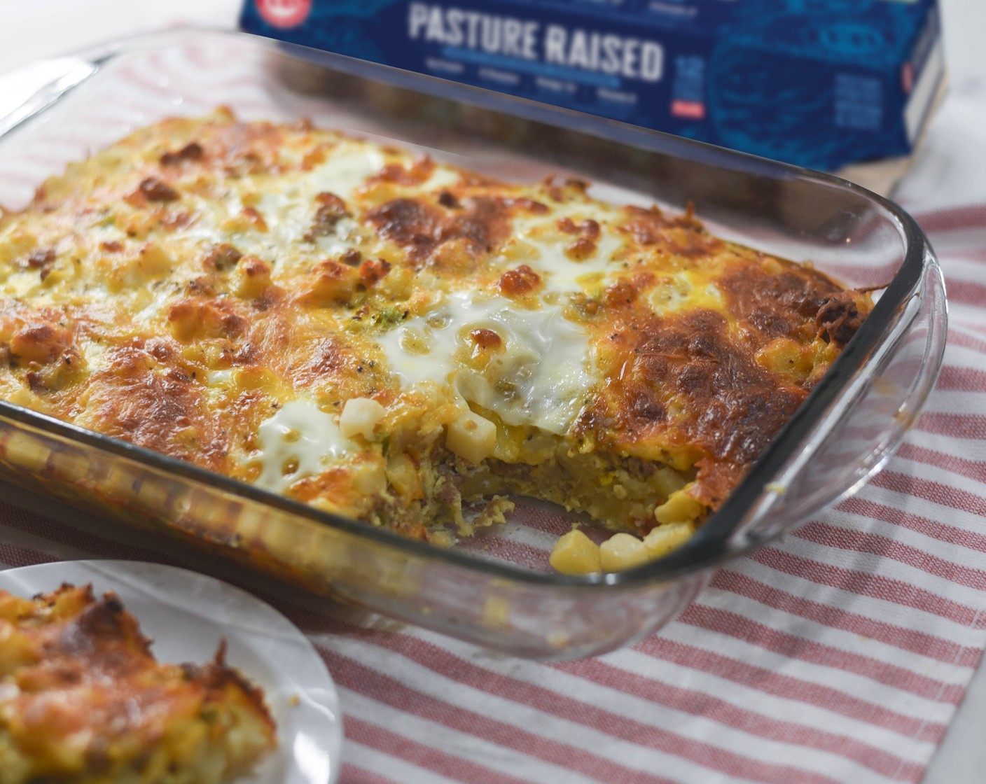 step 6 Put in fridge overnight or for at least two hours. Bake at 350 degrees F (180 degrees C) for 55 minutes or until eggs are set. Best when made the night before and cooked immediately before serving. Can be frozen in individual portions after cooking.