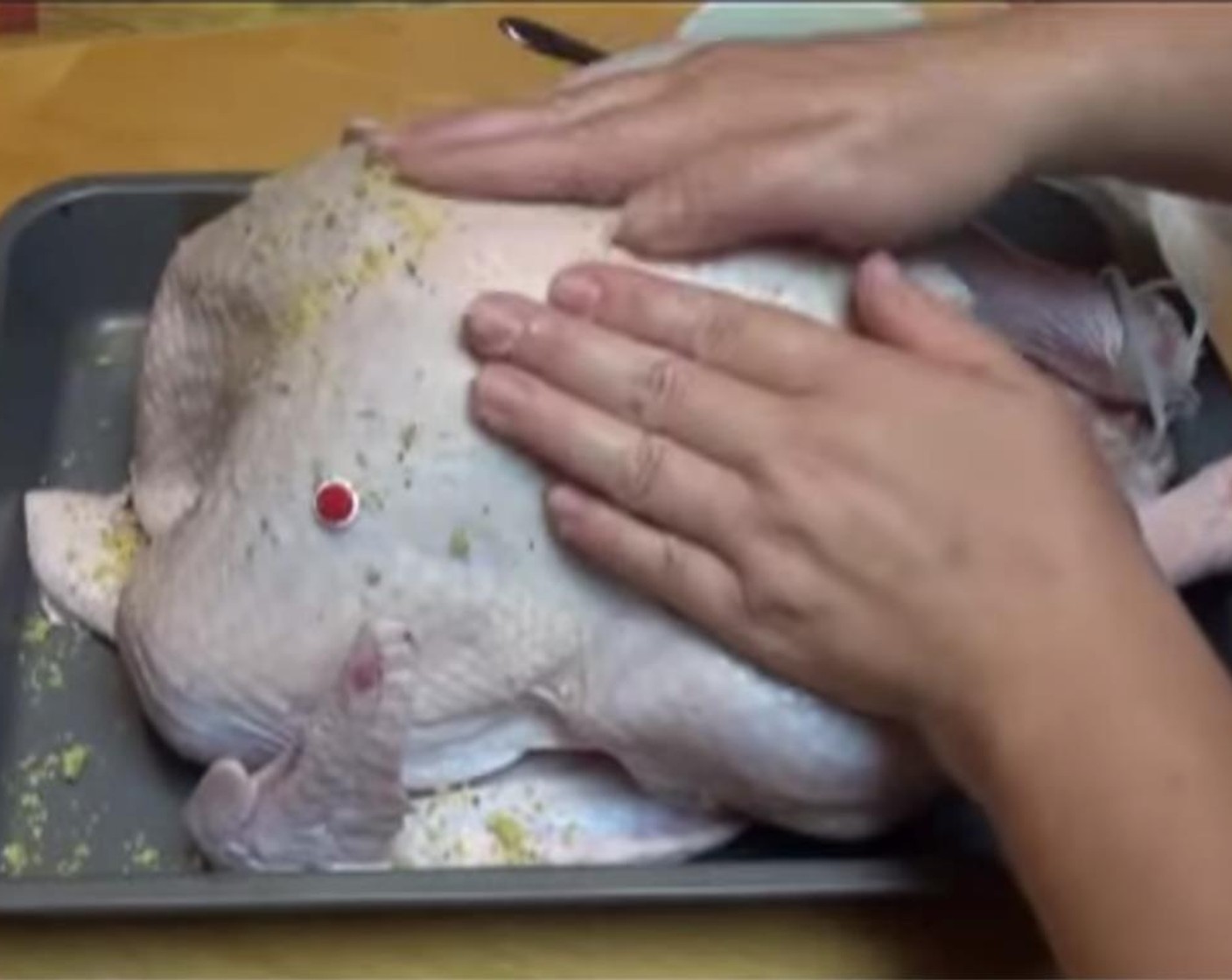 step 3 Remove the giblets and neck from the Whole Turkey (14 lb). Rinse the thawed turkey, and place on a tray. Pat it dry thoroughly, and rub with the salt mixture, concentrating on breast and thigh area, and including the cavity.