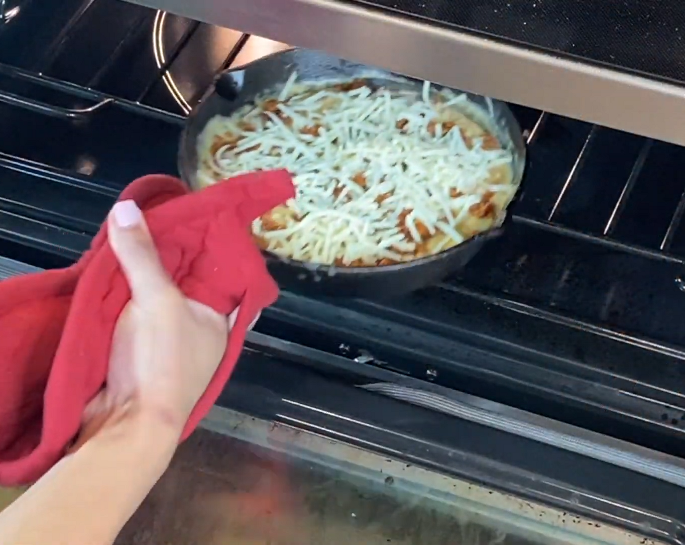 step 8 Put the pan under the broiler and broil until the cheese is golden brown on top. Watch carefully. Should be about 5 minutes.