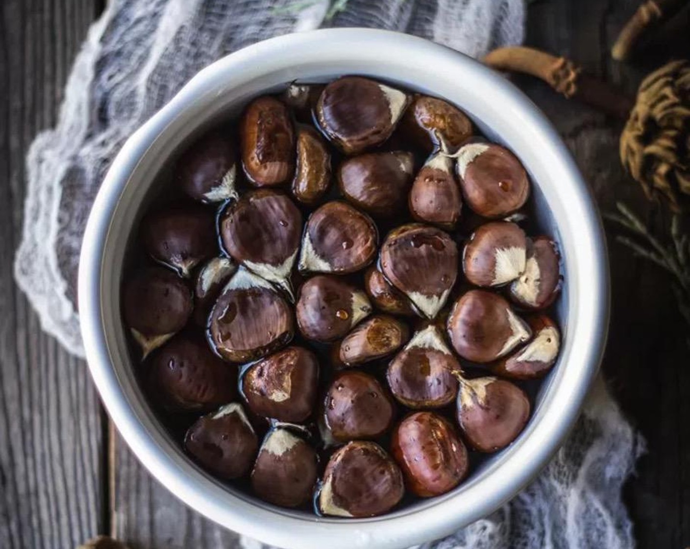 step 3 While you slit the chestnuts, bring a kettle or pot of water to a boil. Once all of the chestnuts are slit and the water has come to a boil, pour the boiling water over the chestnuts and let them soak until the water has come to room temperature for about 30-45 minutes.