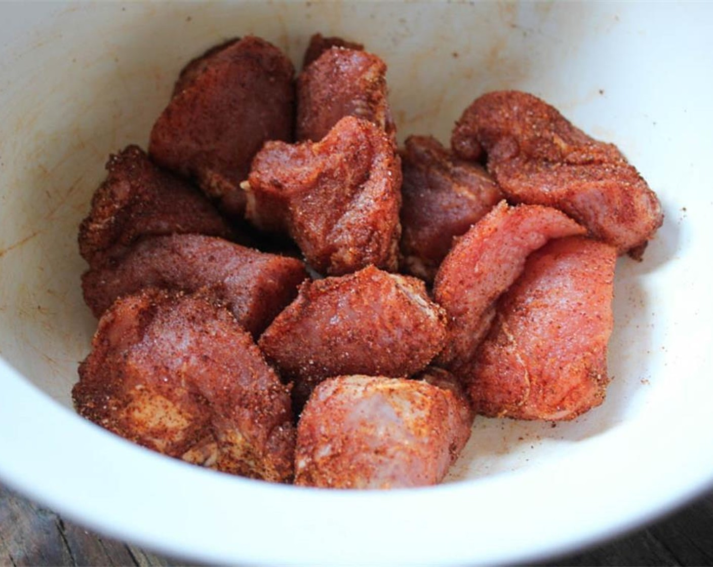 step 2 In a medium bowl, combine the Salt (1/2 Tbsp), Ground Cumin (1/2 Tbsp), and Chipotle Chili Powder (1/2 Tbsp). Add the pieces of pork tenderloin and toss, making sure each piece is well coated in the spice mixture. Cover and refrigerate.