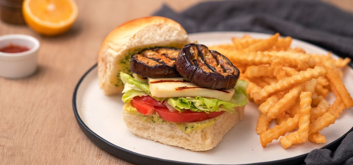 Grilled Eggplant Burger with Halloumi Recipe SideChef