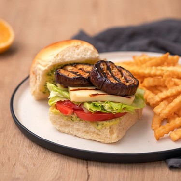 Grilled Eggplant Burger with Halloumi Recipe | SideChef