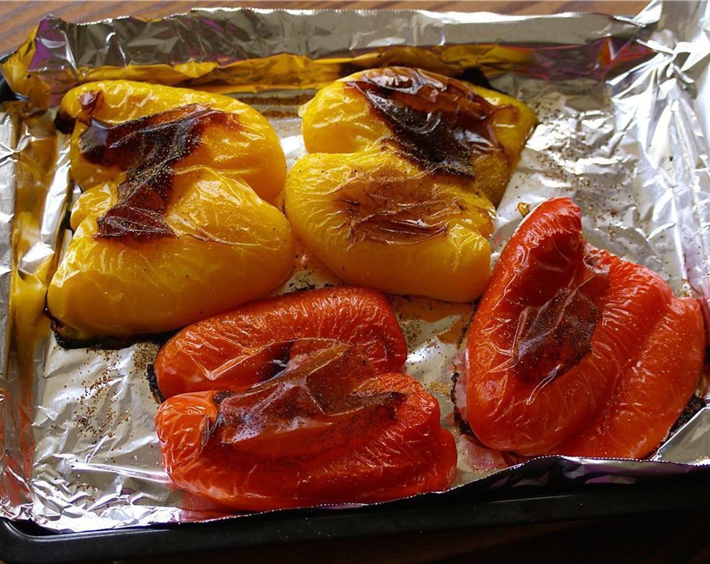 step 5 Bake for 35 minutes, or until the top of the peppers is blistered and the skin peels away easily.