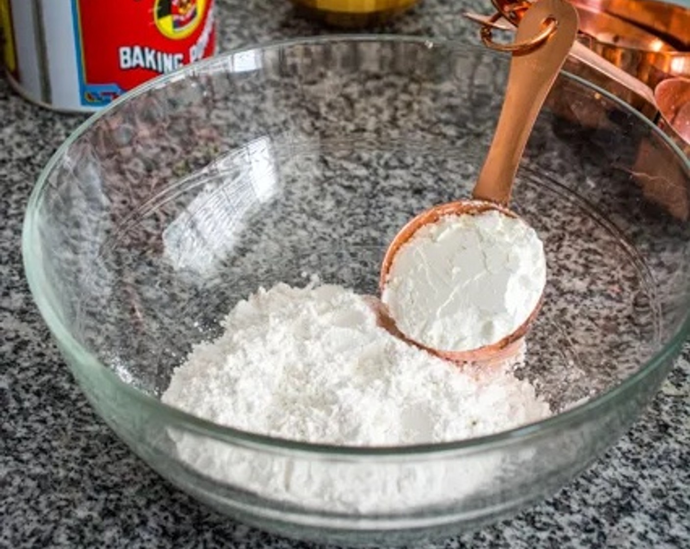 step 1 In a large bowl combine Rice Flour (1/2 cup), Corn Starch (1/4 cup), Baking Powder (1 tsp), Granulated Sugar (1 tsp), and Salt (1/2 tsp).