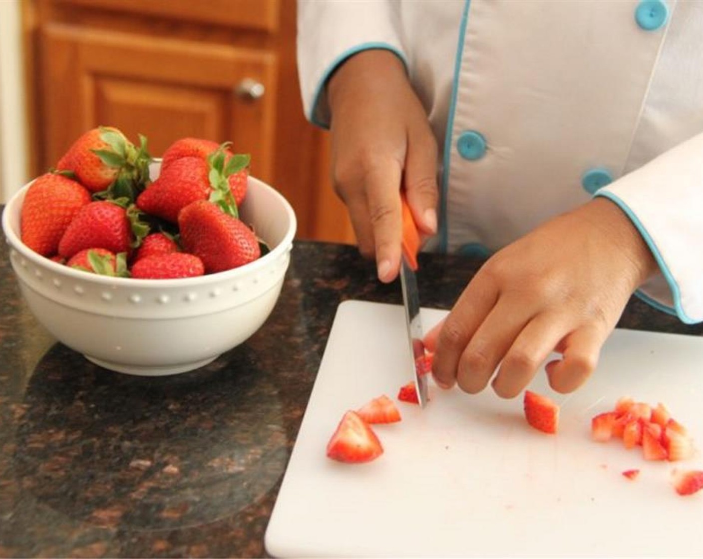 step 1 Dice the Fresh Strawberry (1 cup) into small pieces. Set aside.