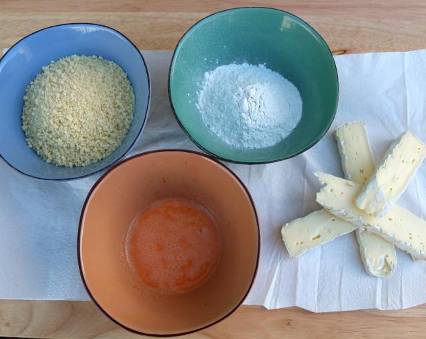 step 4 Cut the Ripe Camembert (2 cups) into cubes or slices, bread twice with All-Purpose Flour (to taste), egg mixture and Panko Breadcrumbs (to taste) (press the first coating of panko onto the cheese, lightly dip the camembert into the crumbs for the second coating).